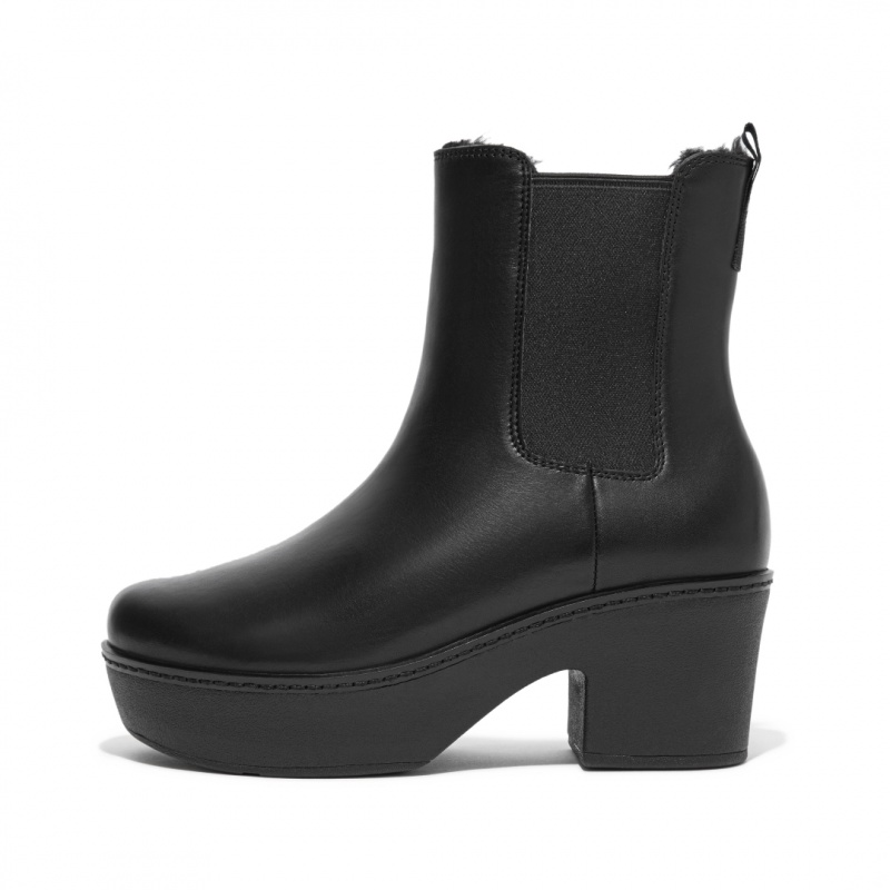 Black Fitflop Pilar Shearling Lined Platform Women\'s Chelsea Boots | PH-7691ETNVC