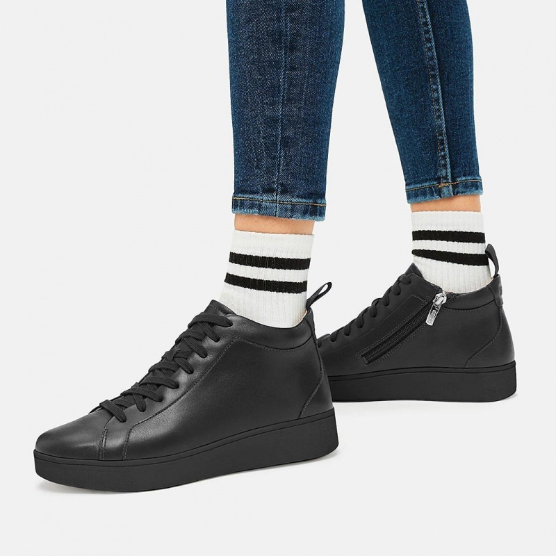 Black Fitflop Rally High Top Women's Sneakers | PH-6384KJTWU