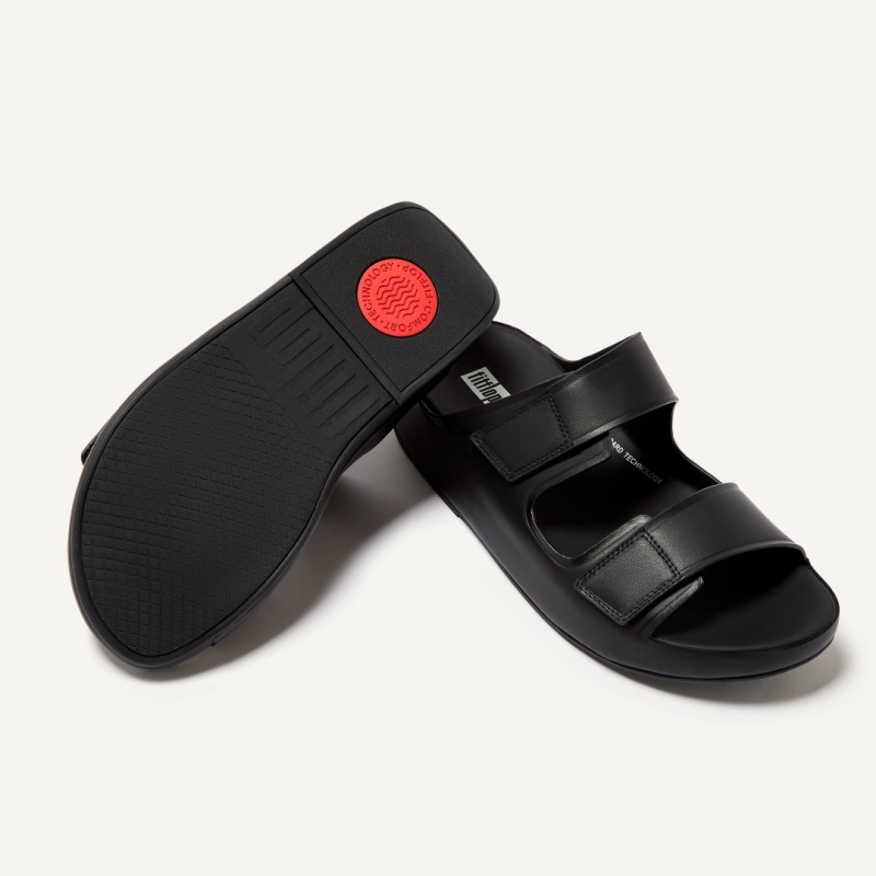 Black Fitflop Samel Adjustable Men's Slides | PH-0756YBJGV