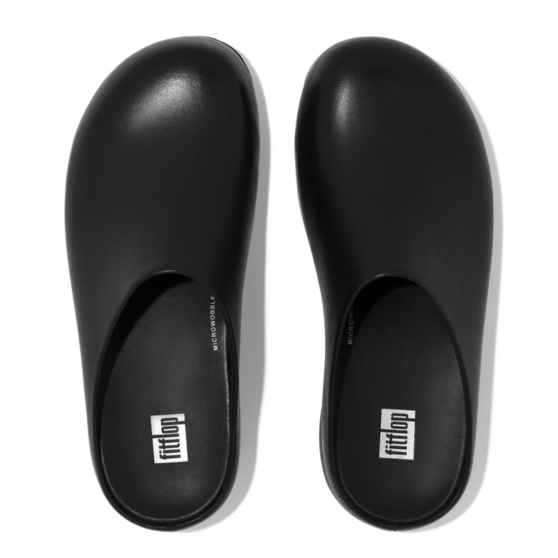 Black Fitflop Shuv Wipe Clean Women's Clogs | PH-0153WVJPI