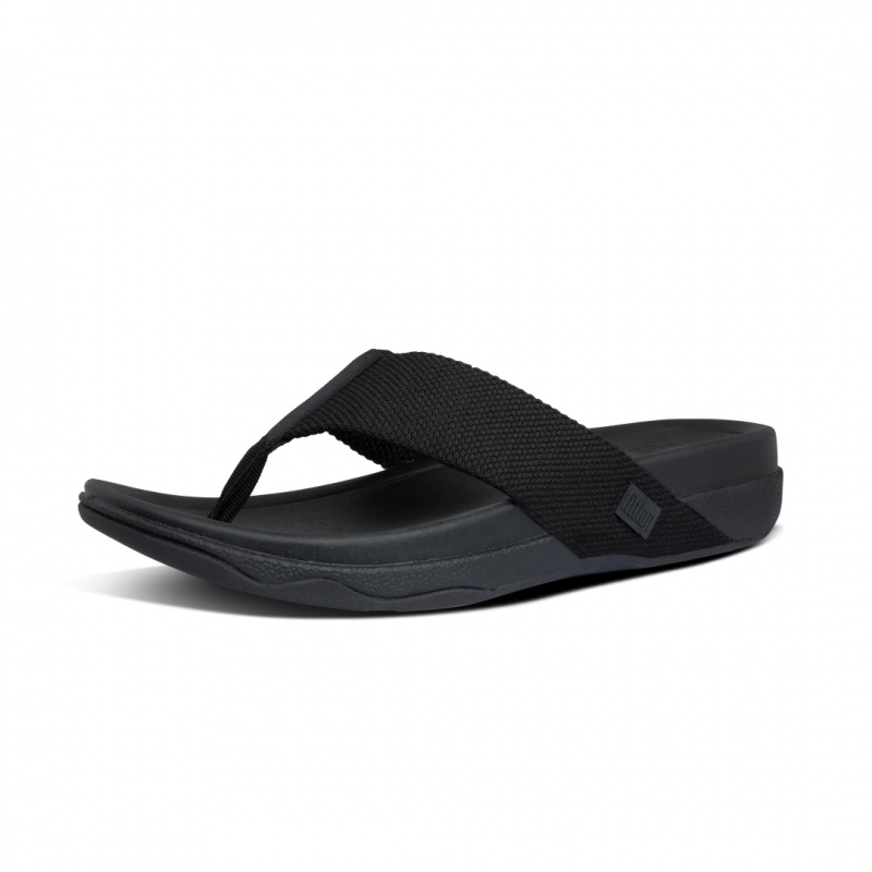 Black Fitflop Surfer Polyester Men's Toe-Post Sandals | PH-2431ZATBK