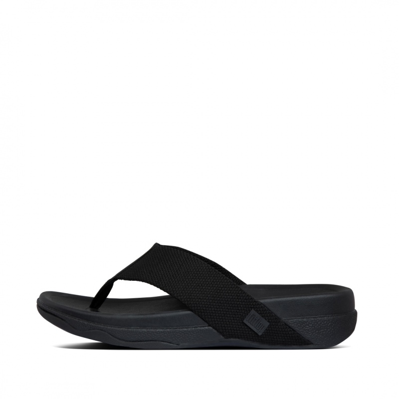 Black Fitflop Surfer Polyester Men\'s Toe-Post Sandals | PH-2431ZATBK