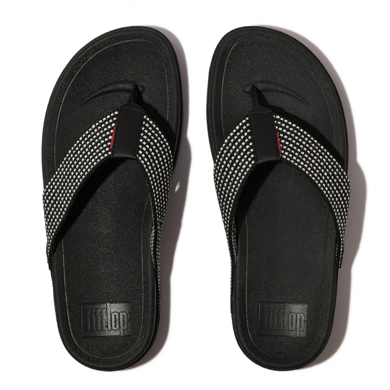 Black Fitflop Surfer Polyester Webbing Toe Men's Thongs | PH-2473UDPQA