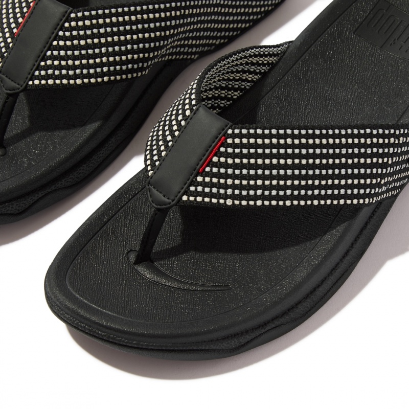 Black Fitflop Surfer Polyester Webbing Toe Men's Thongs | PH-2473UDPQA