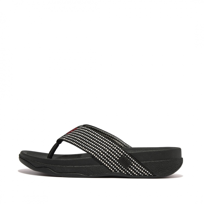 Black Fitflop Surfer Polyester Webbing Toe Men\'s Thongs | PH-2473UDPQA