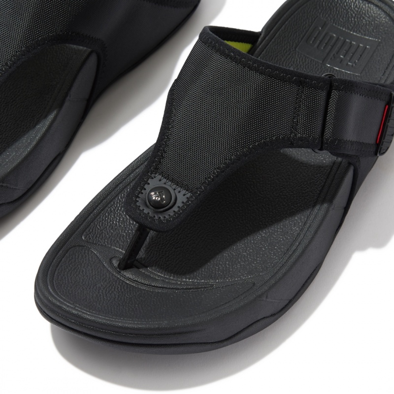 Black Fitflop Trakk Ii Polyester Faux Toe Men's Thongs | PH-6402LDBZQ