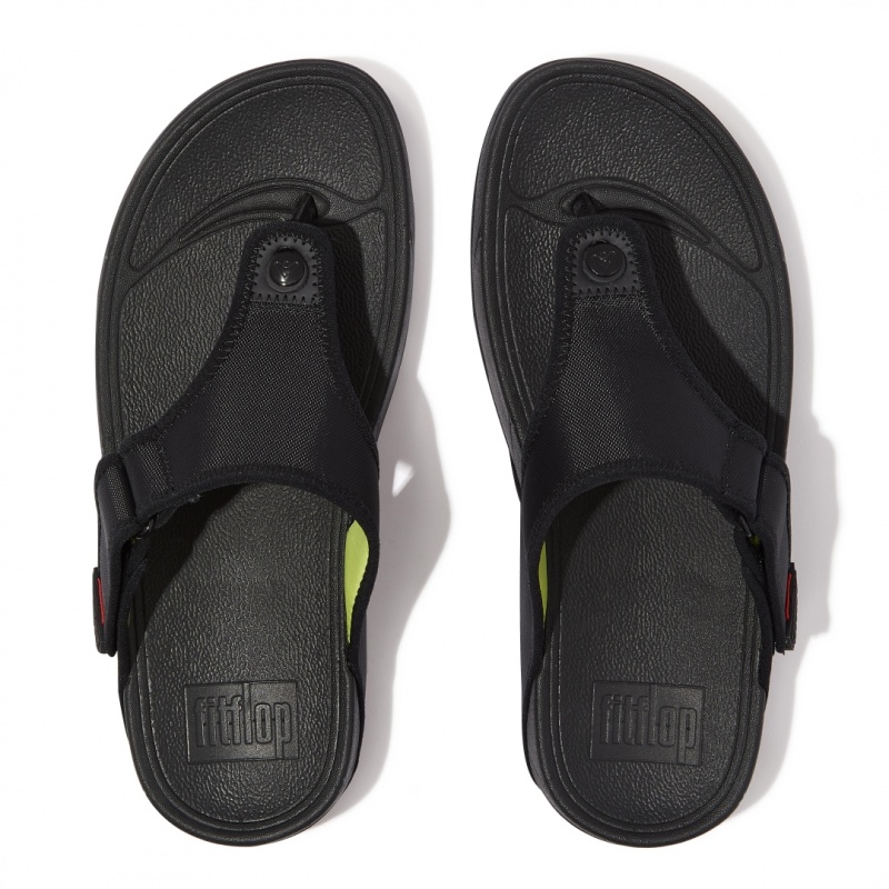 Black Fitflop Trakk Ii Polyester Faux Toe Men's Thongs | PH-6402LDBZQ