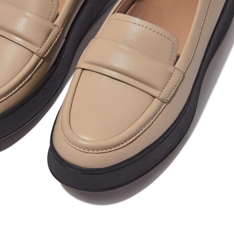 Black / Beige Fitflop F-Mode Women's Loafers | PH-4901EHGOU