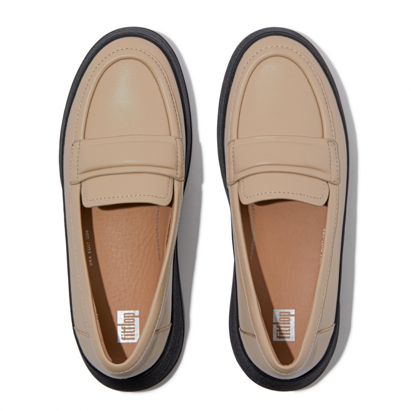 Black / Beige Fitflop F-Mode Women's Loafers | PH-4901EHGOU