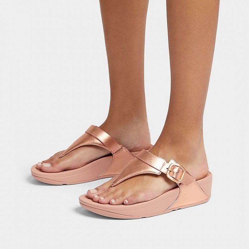 Gold Fitflop Lulu Adjustable Leather Women's Toe-Post Sandals | PH-6239JFGVD