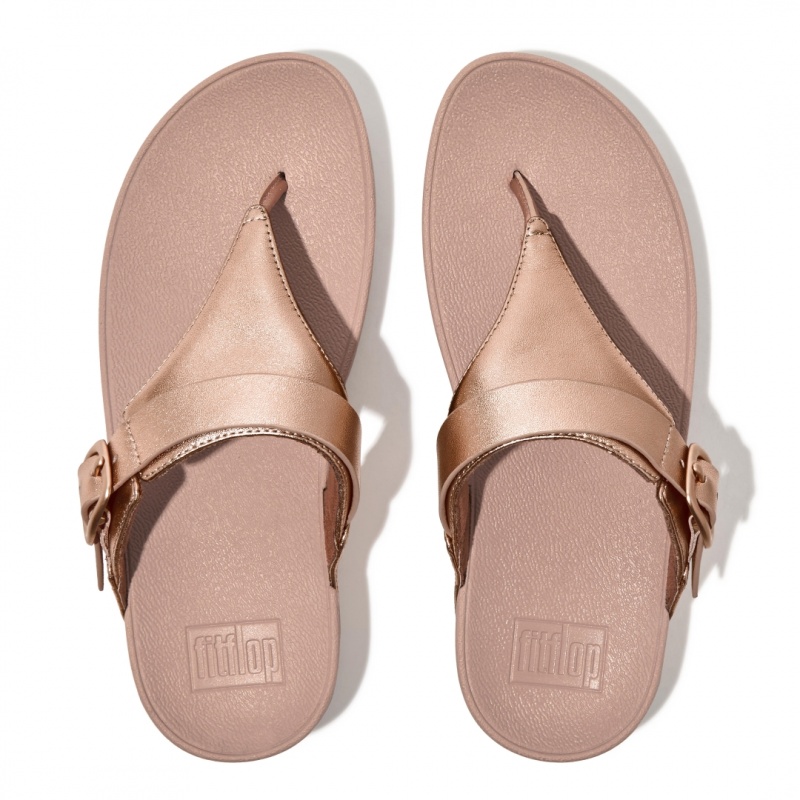 Gold Fitflop Lulu Adjustable Leather Women's Toe-Post Sandals | PH-6239JFGVD