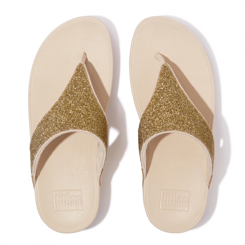 Gold Fitflop Lulu Canvas Leather Thongs Women's Toe-Post Sandals | PH-7906JDVCB