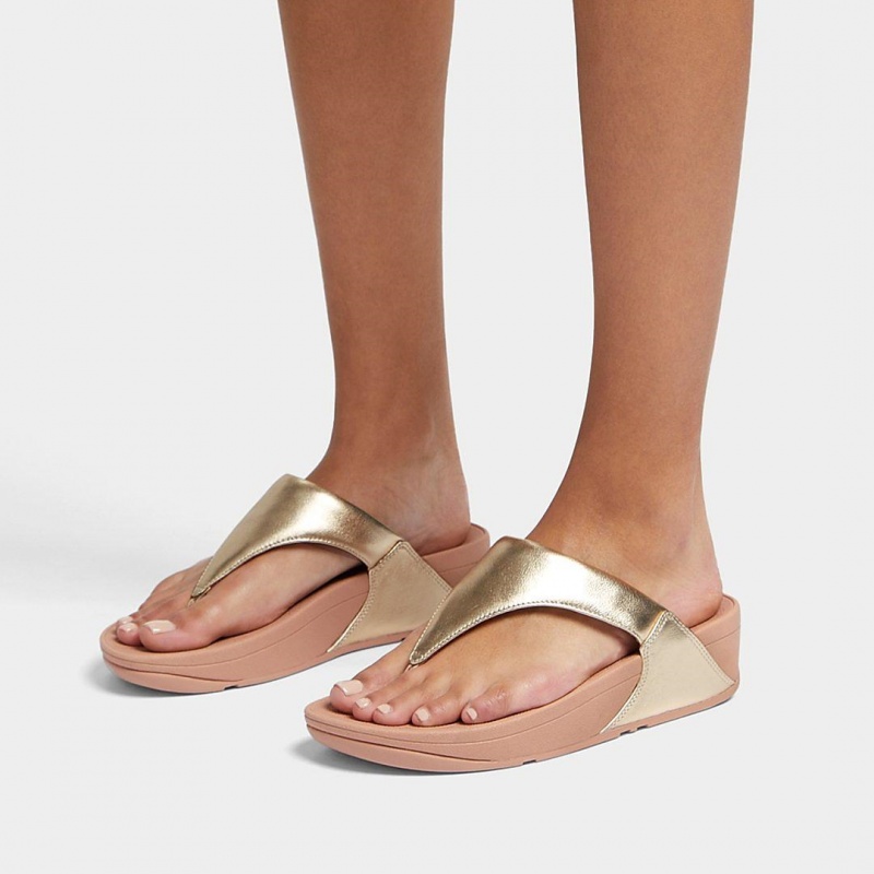 Gold Fitflop Lulu Leather Women's Toe-Post Sandals | PH-3594POKAS