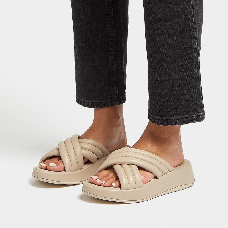 Grey Beige Fitflop F-Mode Slides Women's Slides | PH-8154HLRWC