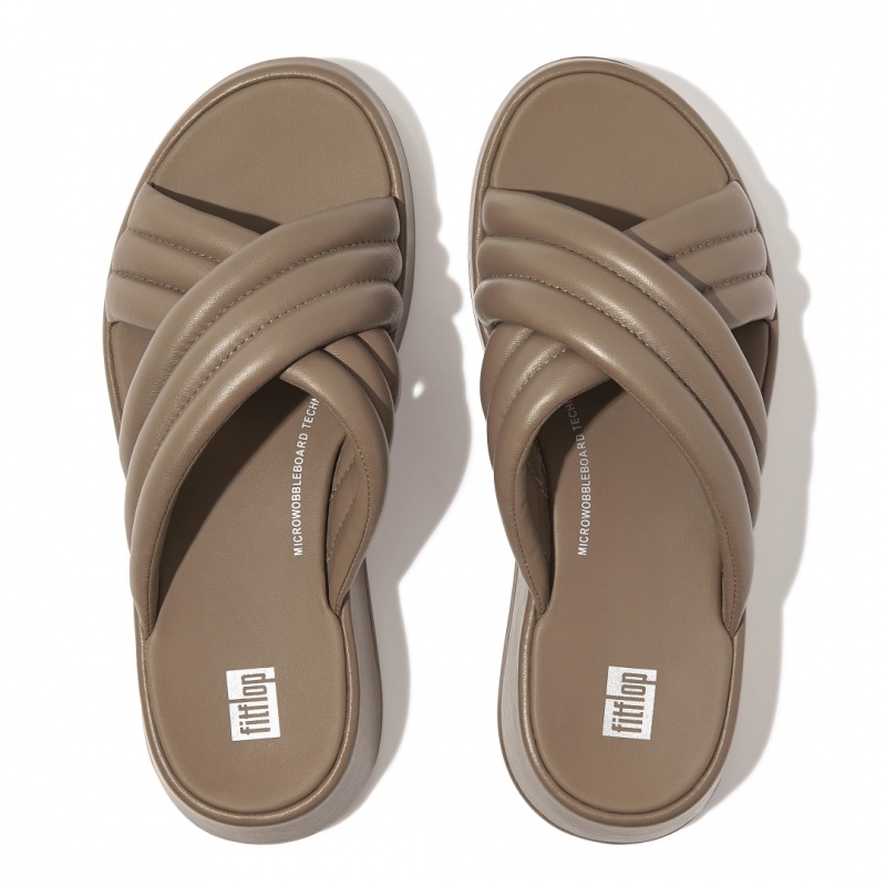 Grey Beige Fitflop F-Mode Slides Women's Slides | PH-0379TYJNB