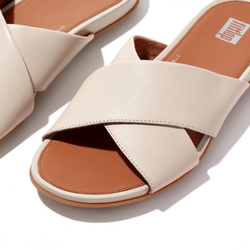 Grey Beige Fitflop Gracie Cross Slides Women's Slides | PH-3427DWAKP