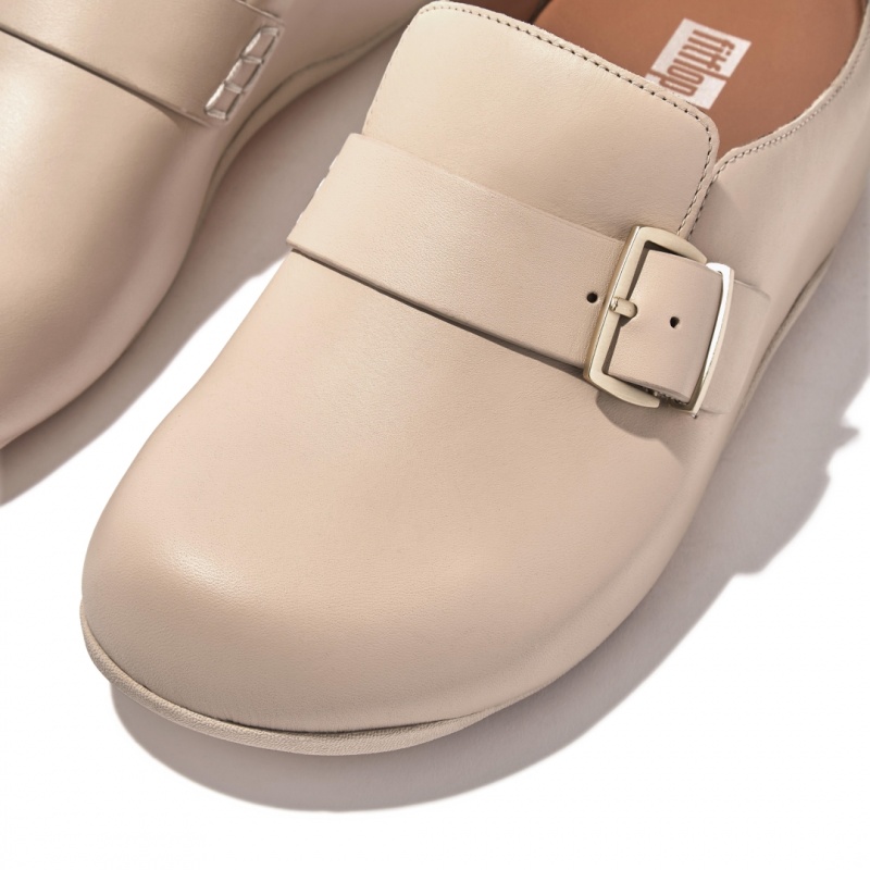 Grey Beige Fitflop Shuv Buckle Strap Women's Clogs | PH-2740BAPUV