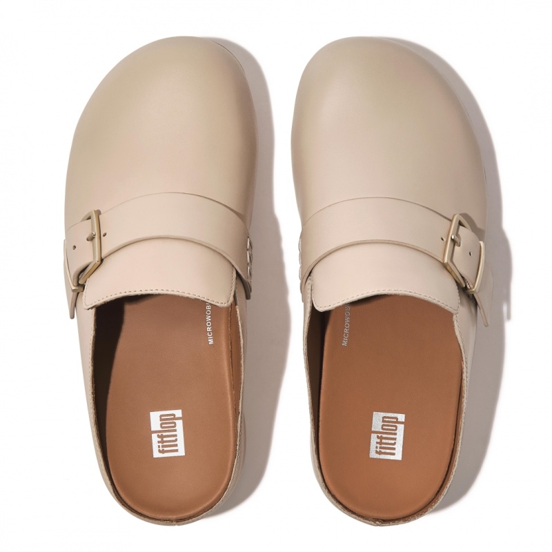 Grey Beige Fitflop Shuv Buckle Strap Women's Clogs | PH-2740BAPUV