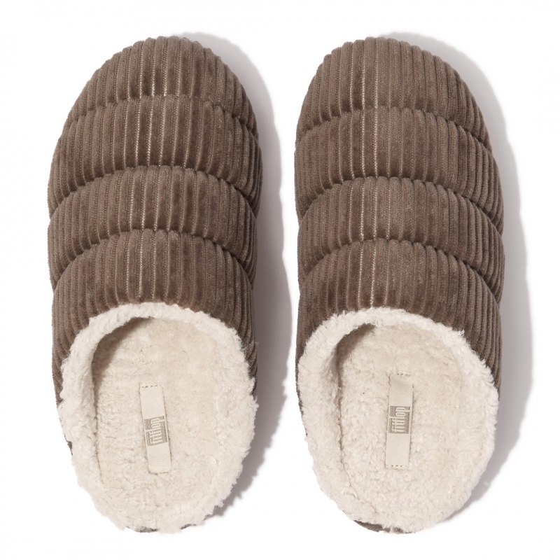 Grey Fitflop Chrissie Corduroy Polyester Women's Slippers | PH-3405DXMSB