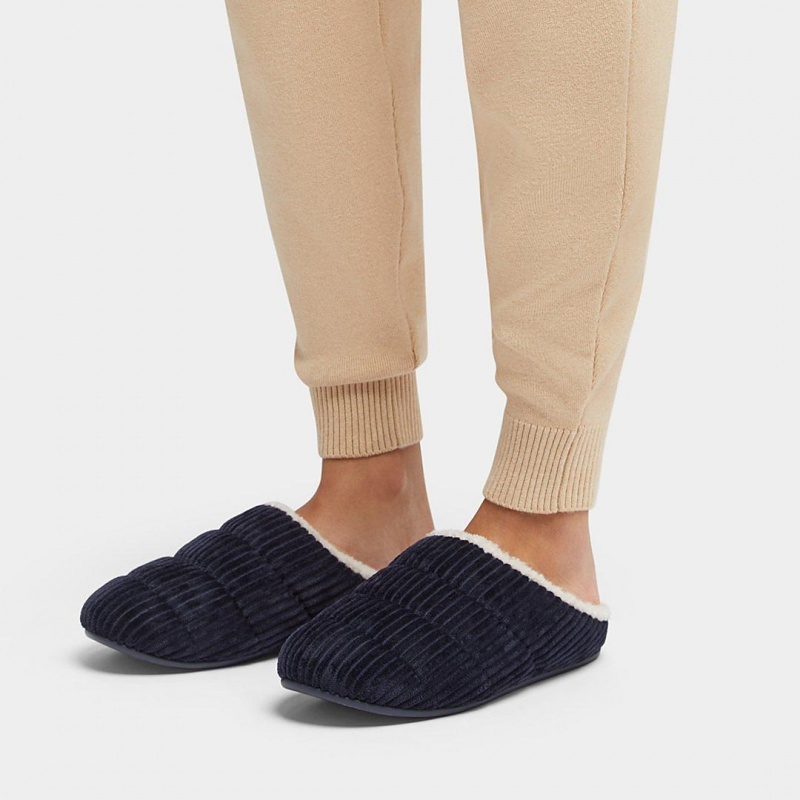 Navy Fitflop Chrissie Corduroy Polyester Women's Slippers | PH-0352SZNGE