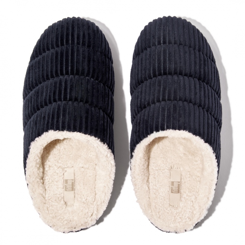 Navy Fitflop Chrissie Corduroy Polyester Women's Slippers | PH-0352SZNGE