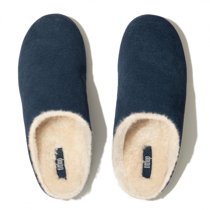 Navy Fitflop Chrissie Shearling Women's Slippers | PH-8162JBLHS