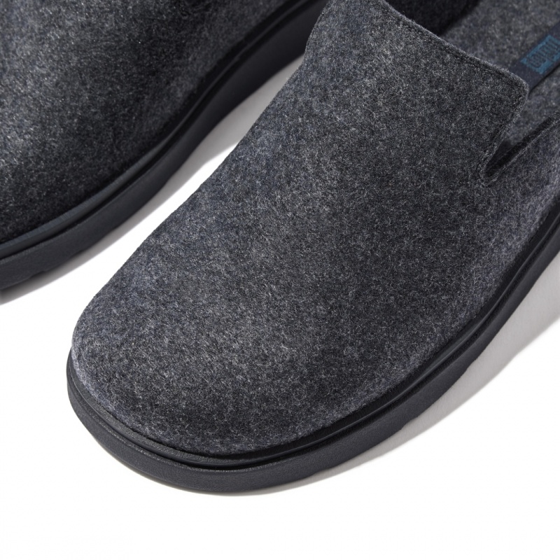 Navy Fitflop Gen-Ff Felt Polyester Men's Mules | PH-8064OTLKJ