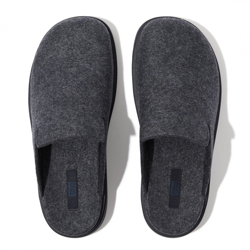 Navy Fitflop Gen-Ff Felt Polyester Men's Mules | PH-8064OTLKJ