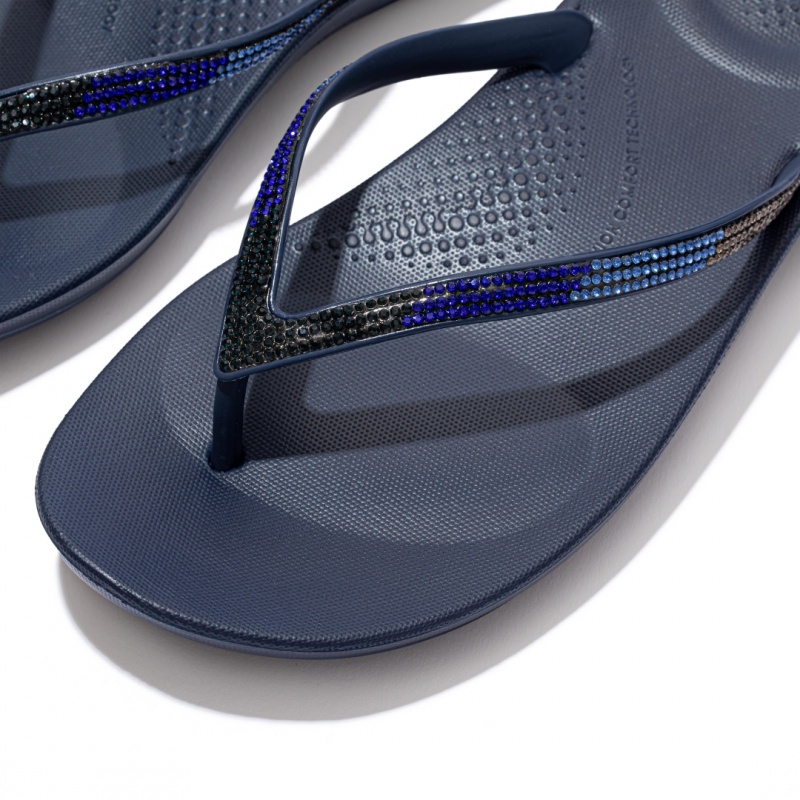 Navy Fitflop Iqushion Ombre Glitter Women's Flip Flops | PH-2749OAIRG