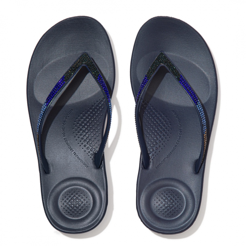 Navy Fitflop Iqushion Ombre Glitter Women's Flip Flops | PH-2749OAIRG