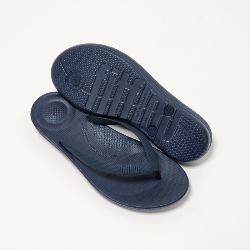 Navy Fitflop Iqushion Rubber Men's Flip Flops | PH-0328EXPRN