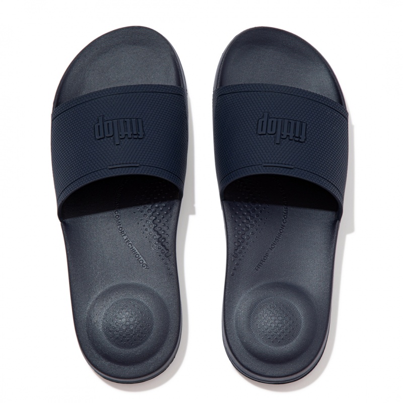 Navy Fitflop Iqushion Rubber Men's Slides | PH-8093HRPCY