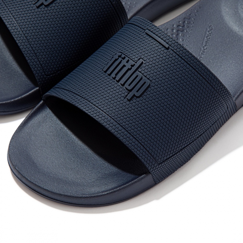 Navy Fitflop Iqushion Rubber Men's Slides | PH-8093HRPCY