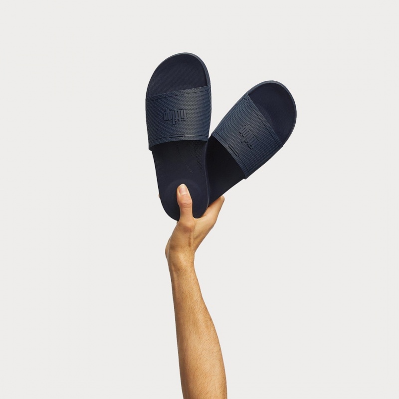 Navy Fitflop Iqushion Rubber Men's Slides | PH-8093HRPCY