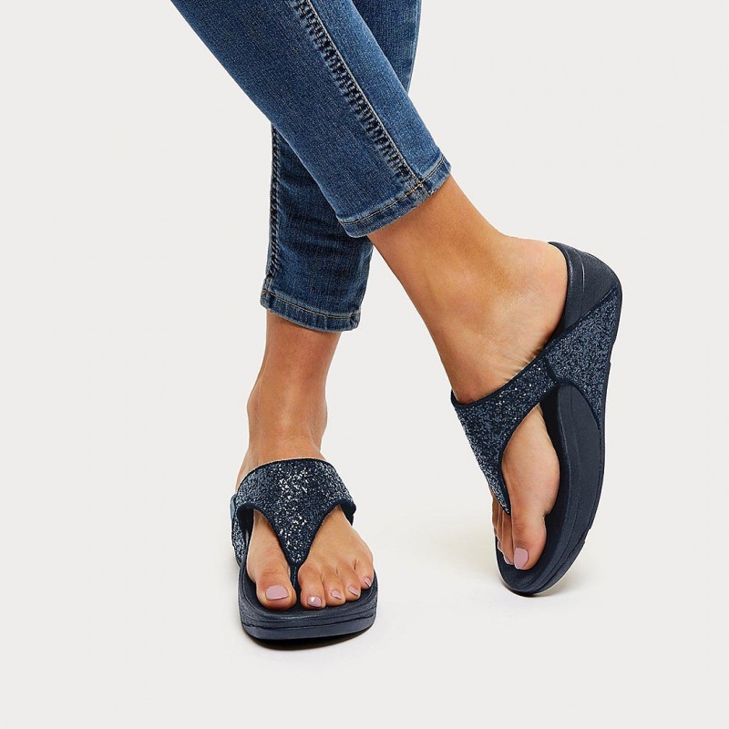 Navy Fitflop Lulu Glitter Women's Toe-Post Sandals | PH-8174IWNYX