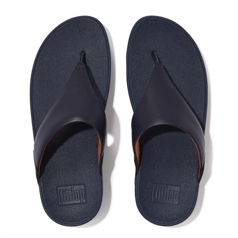 Navy Fitflop Lulu Leather Women's Toe-Post Sandals | PH-8046ESUFR