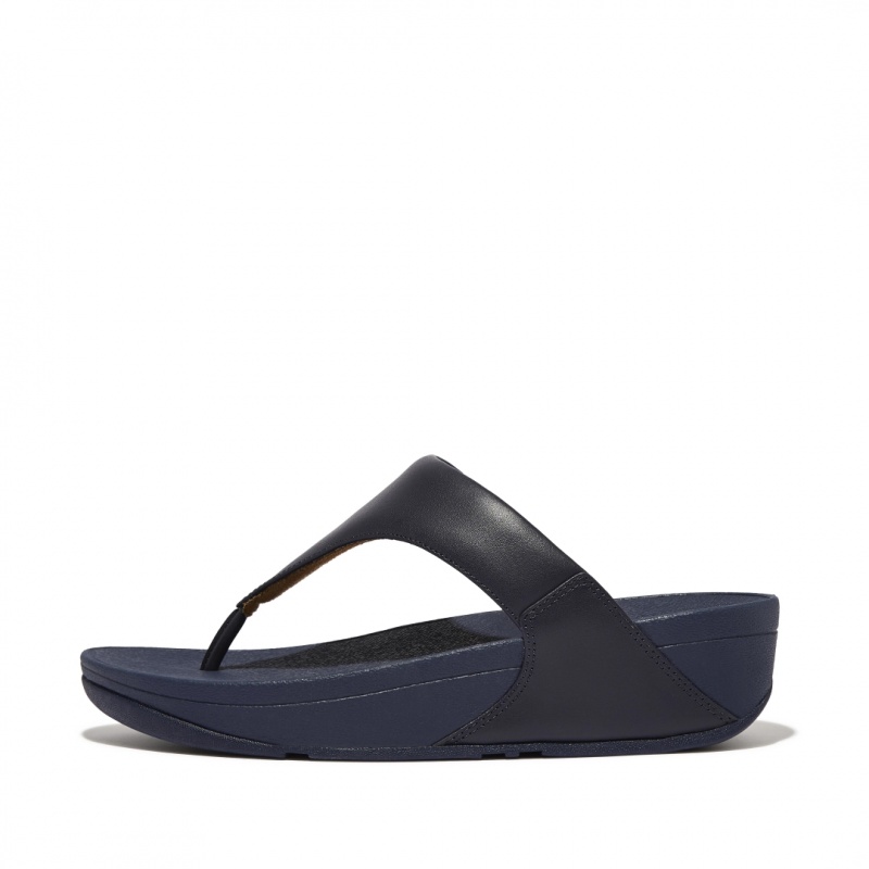 Navy Fitflop Lulu Leather Women\'s Toe-Post Sandals | PH-8046ESUFR