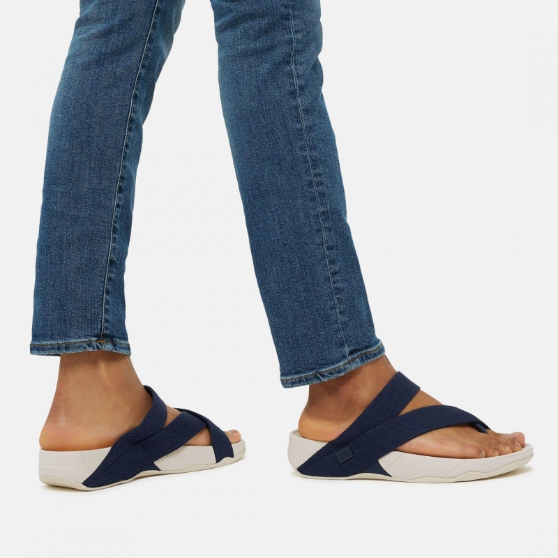 Navy Fitflop Sling Polyester Men's Toe-Post Sandals | PH-5029QGOYU