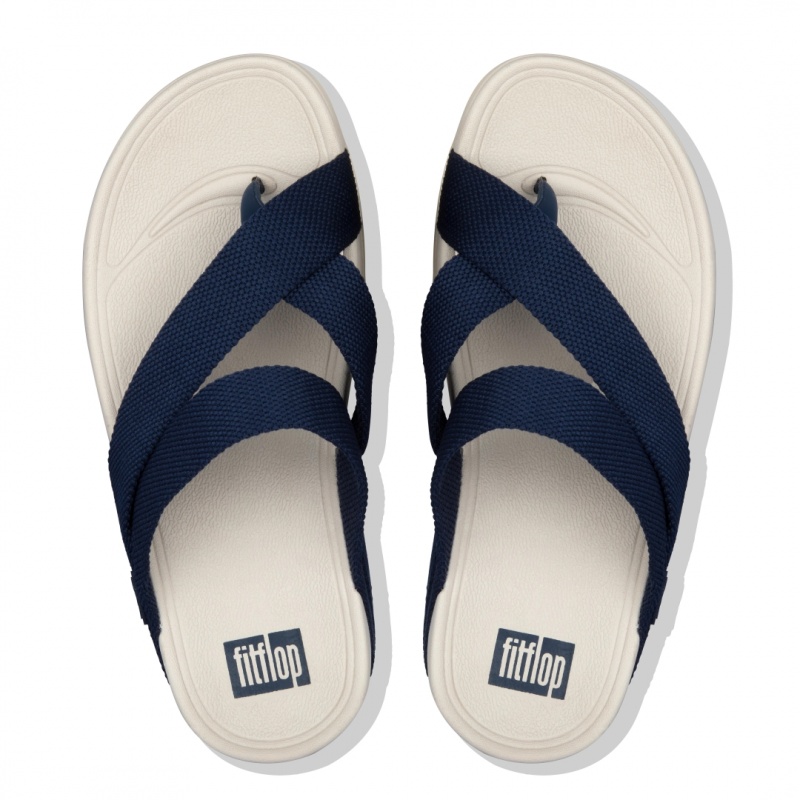 Navy Fitflop Sling Polyester Men's Toe-Post Sandals | PH-5029QGOYU