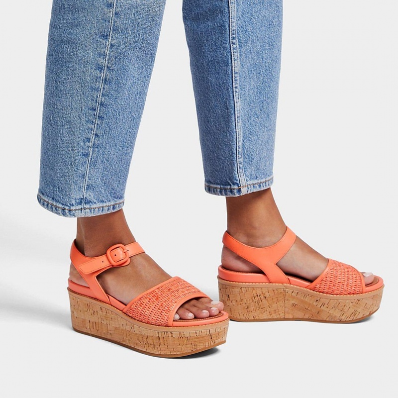 Orange Fitflop Eloise Faux Raffia Back Strap Women's Wedge Sandals | PH-0784RLUDM