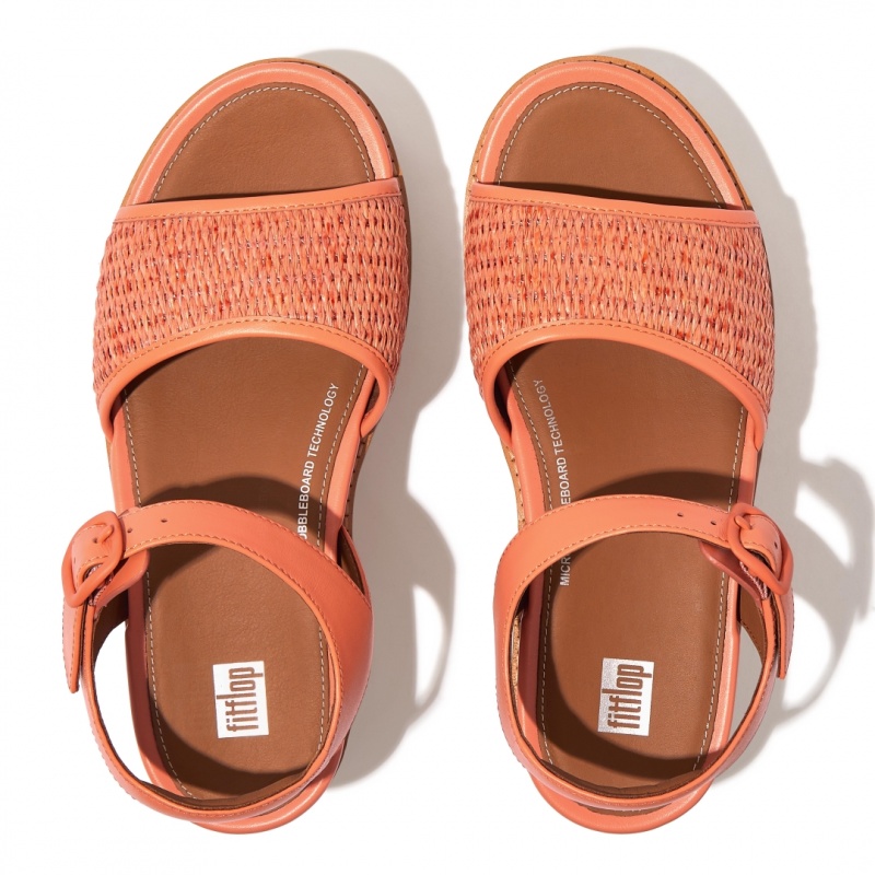 Orange Fitflop Eloise Faux Raffia Back Strap Women's Wedge Sandals | PH-0784RLUDM