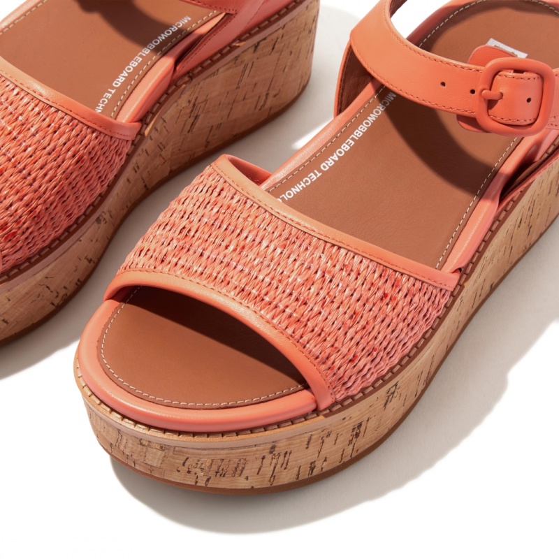 Orange Fitflop Eloise Faux Raffia Back Strap Women's Wedge Sandals | PH-0784RLUDM