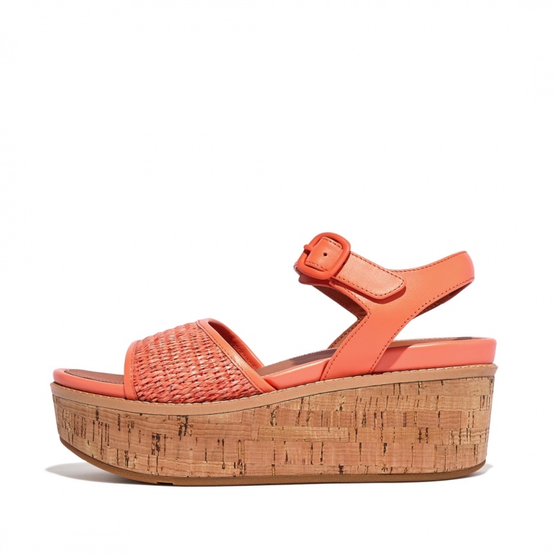 Orange Fitflop Eloise Faux Raffia Back Strap Women\'s Wedge Sandals | PH-0784RLUDM