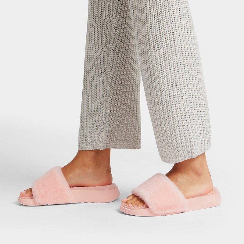 Pink Fitflop Iqushion Shearling Slides Women's Slides | PH-0418KUIAC