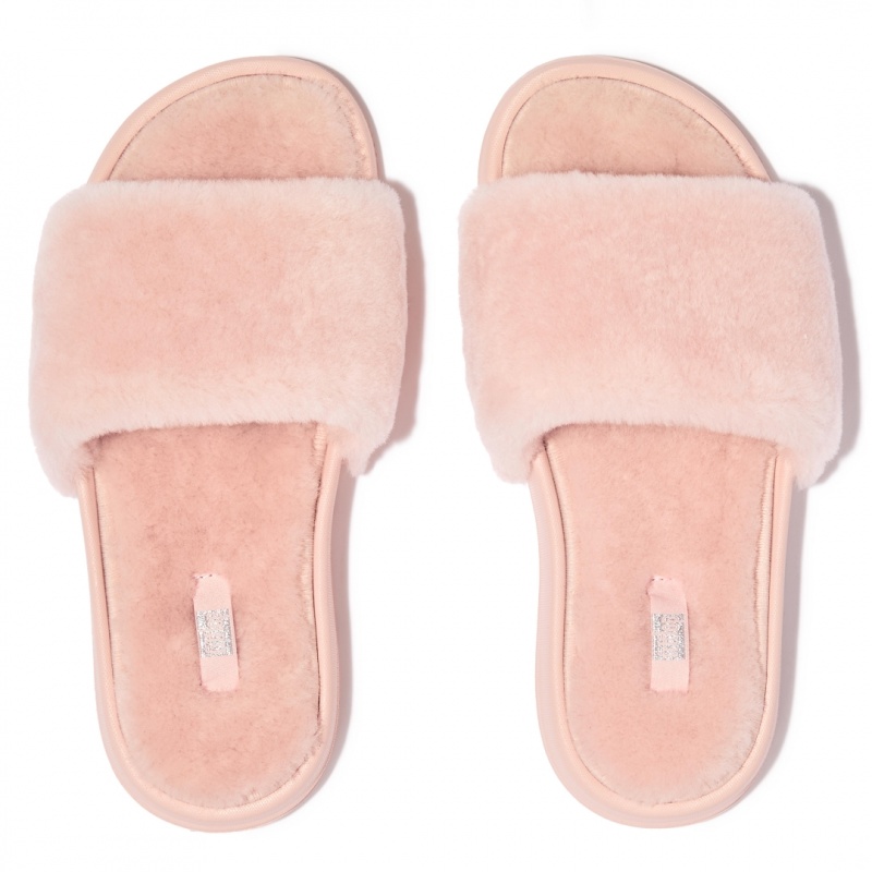 Pink Fitflop Iqushion Shearling Slides Women's Slides | PH-0418KUIAC