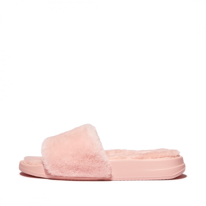 Pink Fitflop Iqushion Shearling Slides Women\'s Slides | PH-0418KUIAC