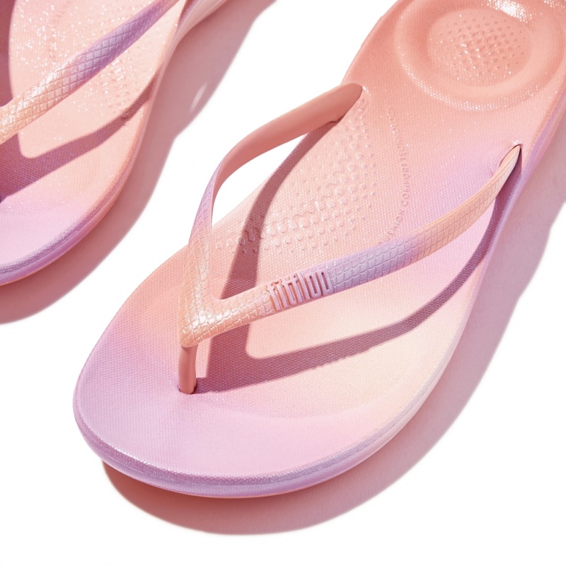 Pink Fitflop Iqushion Snake Embossed Rubber Tpu Women's Flip Flops | PH-8265FMONC