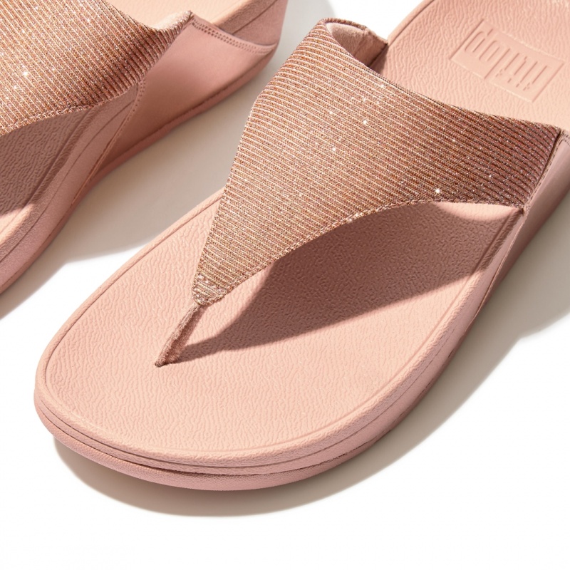 Rose Gold Fitflop Lulu Glitz Mesh Polyester Thongs Women's Toe-Post Sandals | PH-8142MRTOJ