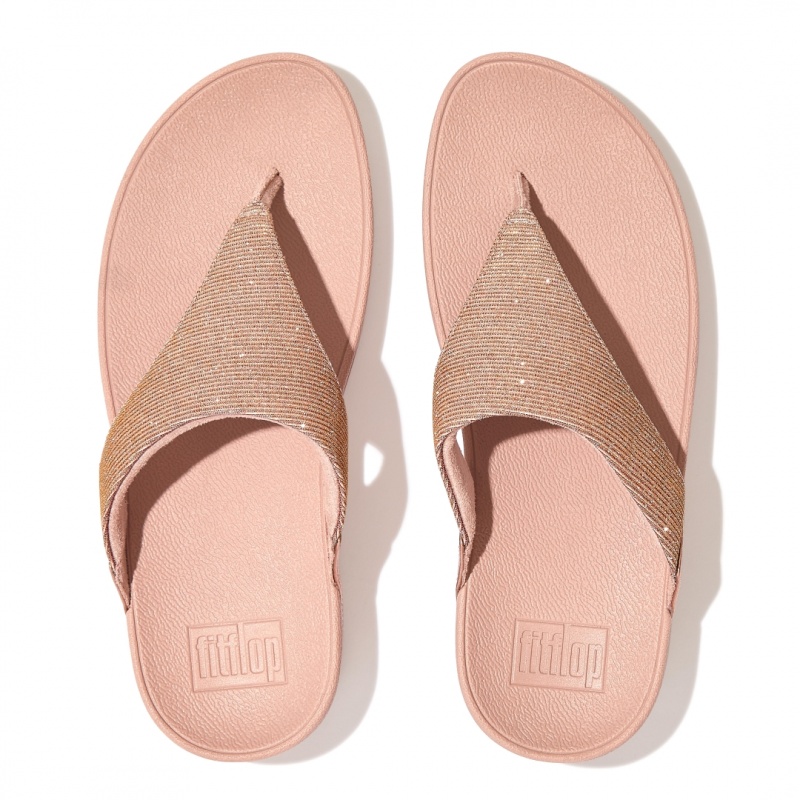 Rose Gold Fitflop Lulu Glitz Mesh Polyester Thongs Women's Toe-Post Sandals | PH-8142MRTOJ