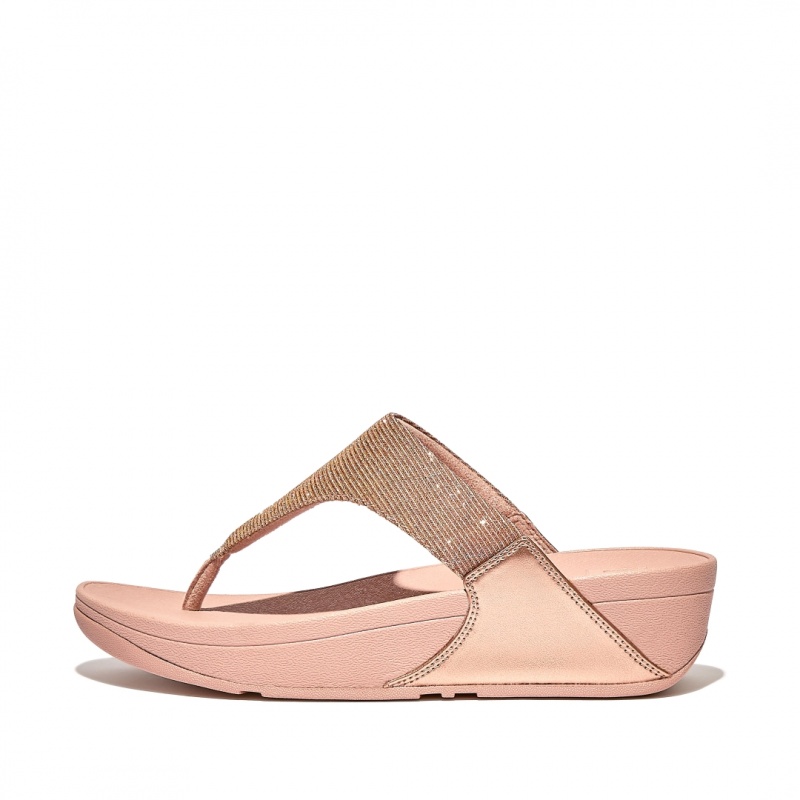 Rose Gold Fitflop Lulu Glitz Mesh Polyester Thongs Women\'s Toe-Post Sandals | PH-8142MRTOJ